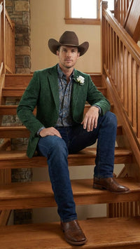 Men’s Green Western Blazer Jacket – Classic Cowboy Style Sport Coat for Wedding, Party and Formal Events