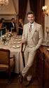 Men’s Tan Beige 3 Piece Tuxedo Suit – Beige Formal Suit Set with Vest, Patterned Lapel and Tie for Wedding, Prom in Tan Khaki Color