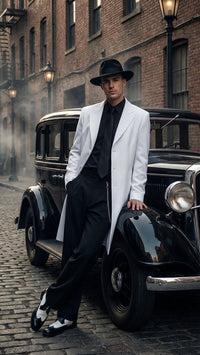 Men’s White Zoot Suit Gangster Style Outfit – White Jacket + Vest + Pants + Shirt & Tie Combo Package