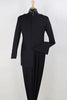 Mens Classic Military Banded Collar Mandarin Safari Suit in Black