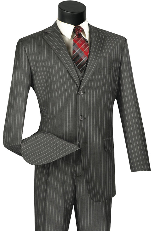 Mens 3 Button Vested Gangster Pinstripe 1920's Suit in Charcoal