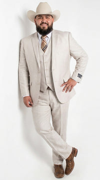 Men’s Sand champaign Western Cowboy 3-Piece Suit – Light Cream Wedding Suit with Vest & Pants Slim Fitted