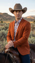 Men’s Rust Cowboy Western Blazer – Copper Brick Color Two Button Sport Coat Peak Lapel Modern Fit