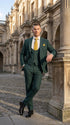 Mens Vitali 3 Piece Suit W/Scoop Vest Hunter Green 3-Piece Suit –, Big Peak Lapel Vest and Pants Modern Fit Two Buttons