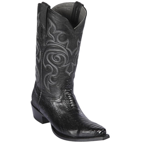 Mens Black Ostrich Leg Boots Snip Toe - Los Altos Boots