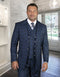 Mens Classic Fit One Button Peak Lapel Suit with Double Breasted Vest in Indigo Blue Plaid