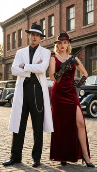 Men’s White Long Zoot Style Suit | Vintage Gangster Mafia Formal Coat with Black Pants
