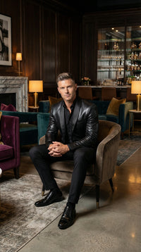 Men’s Shiny Black Tuxedo Blazer – Glossy Formal Jacket for Party Dinner Jacket Shawl Collar