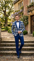 Men’s Tartan Blue Plaid and Solid Blue Tuxedo – Modern Check Pattern Formal Suit for New Year - Christmas - Holiday Jacket with Pants