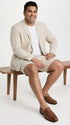 Men’s Tan Linen Suit with Shorts, 2 Piece Summer Short Suit, Casual Beach Wedding Outfit