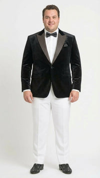 Men’s Black Velvet Tuxedo Blazer with Studded Lapel – Formal Evening Jacket