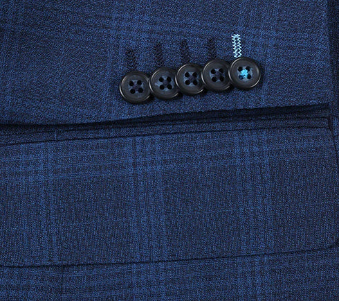 English Laundry 2-Piece Blue Plaid Wool Blend Slim Fit Dress Suit