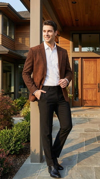 Men’s Zacchi Brown Textured Blazer – Classic Single Button Sport Coat with Notch Lapel Formal Jacket