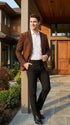 Men’s Zacchi Brown Textured Blazer – Classic Single Button Sport Coat with Notch Lapel Formal Jacket