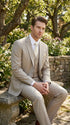 Men’s Tan Pinstripe Three Piece Suit – Classic Fit Pleated Pants Tan Sand Beige Wedding, Church Shadow Ton on Tone Business Suit for Men