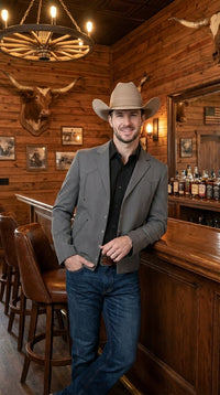 Mens Charcoal Gray Western Blazer – Cowboy Style Casual Jacket Classic Country Western Sport Coat