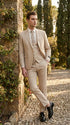 Mens Sand Beige 3 Piece Suit – Double breasted Vest Formal Suit Set and Dress Pants in Champaign Natural Summer Color