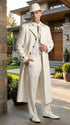 Men’s Ivory Cream Off White Full Length Zoot Suit – Vintage Gangster Style Long Coat Formal Suit