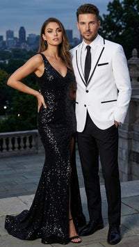 Men’s White Blazer with Black Trim | Wedding and Party Formal Blazer Jacket - White Tuxedo Prom Jacket