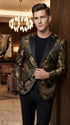 Men’s Black & Gold Paisley Tuxedo Jacket – Luxury Floral Formal Dinner Blazer Black Pants