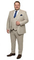 Men's Beige with blue Pinstripe Three-Piece Suit with Vest by Rossiman Vested Peak Lapel in Tan Stripe 1920s style