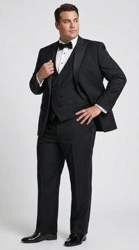 Men’s Black Boot Cut 3-Piece Tuxedo Suit – Peak Lapel Wedding, Prom and Formal Suit 1970s Style