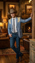 Men’s Steel - Light Blue and Bone Color Western Cowboy Blazer – Shiny Country Style Dress Jacket for Rodeo Saco De Hombre Vaquero