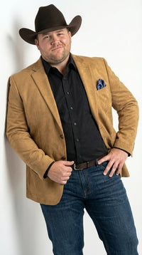 Men’s Camel Suede Cowboy Blazer with Elbow Patch – Camel Western Style Suede Sport Coat for Casual