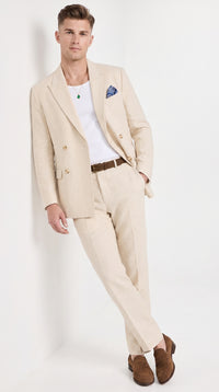 Men’s Light Beige Linen Double-Breasted Suit – Summer Wedding, Beach and Formal 2-Piece Suit