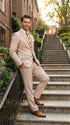 Vitali Men’s Natural Beige Pinstripe Suit – Summer Tan Pinstripe Weddings and Business Wear