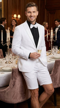 Men’s White Tuxedo Suit with Shorts – Modern Formal Blazer and Short Pants Set for Wedding, Prom Summer Fabric