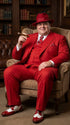1920s Christmas Holiday Gangster Men’s Red Pinstripe 3-Piece Suit – Peak Lapel Classic Fit Pleated Pants