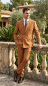 Men’s Vitali Brand Rustish Orange Brown Copper Color Double Breasted Slim Fit Suit