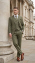Men’s Olive Green Tone-on-Tone Shadow Pinstripe 3 Piece Suit – Modern Formal Suit with Vest Shadow Stripe