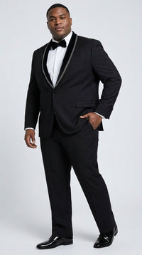 Men’s 1970s Style Black Boot Cut Tuxedo Suit – Shawl Lapel Wedding, Prom and Formal 2-Piece Suit