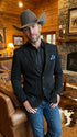 Men’s Black Suede Cowboy Blazer with Elbow Patch Sleeves – Black Western Style Suede Sport Coat for Casual and Smart Casual Wear