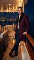 Men’s Burgundy Three Quarter Coat with Faux Fur Collar Overcoat – Luxury Winter Outerwear Three Quarter Carcoat Topcoat