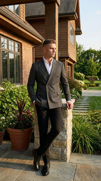 Mens Charcoal Gray Pinstripe Double Breasted Blazer Sport Coat – Classic Formal Business Jacket for Office and Smart Casual Wear