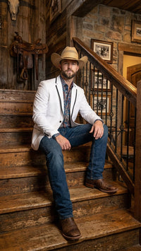 Men’s White Western Blazer with Black Trim – Classic Cowboy Style