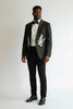 Men’s Elio Black & Silver Embellished Tuxedo – Luxury 3 Piece Prom & Wedding Suit with Shawl Collar