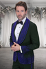 Men's Designer Royal Blue Flower Rhinestone Studded Prom & Wedding Tuxedo in Black