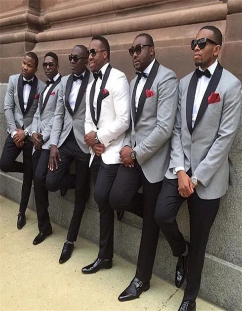 Aaron Gray One Button Best Fitted Wedding Groomsmen Suits with Black