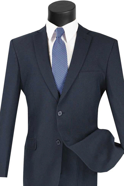 Mens 2 Button Slim Fit Poplin Suit in Navy