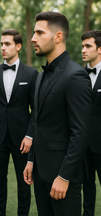 Adrian One Button Black Slim Fit Wedding Groomsmen Suit Online