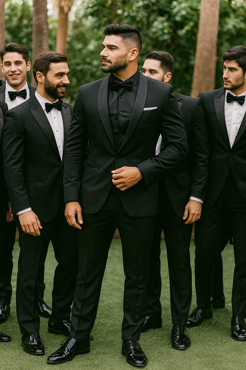 Adrian One Button Black Slim Fit Wedding Groomsmen Suit Online