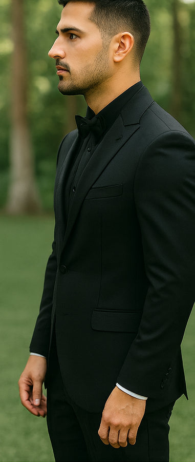Adrian One Button Black Slim Fit Wedding Groomsmen Suit Online