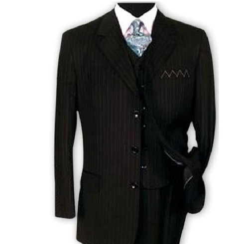 Alberto Nardoni Black Three Buttons Vested Wool Suits