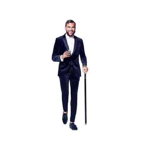 Alberto Nardoni Peak Lapel Navy Blue Velvet Suit Jacket