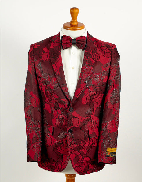 Mens Slim Fit Paisley Shawl Lapel Prom Dinner Jacket Tuxedo Blazer in Dark Red