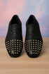 Men's Black Glitter Loafers with Spike Studded Toe – Designer Slip-On Dress Shoes for Parties and Events